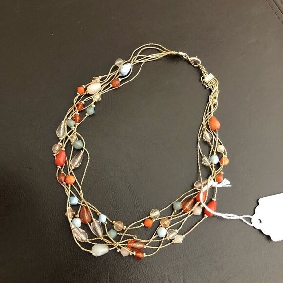 Gold Multistrand Delicate Beaded Necklace - Picture 2 of 2